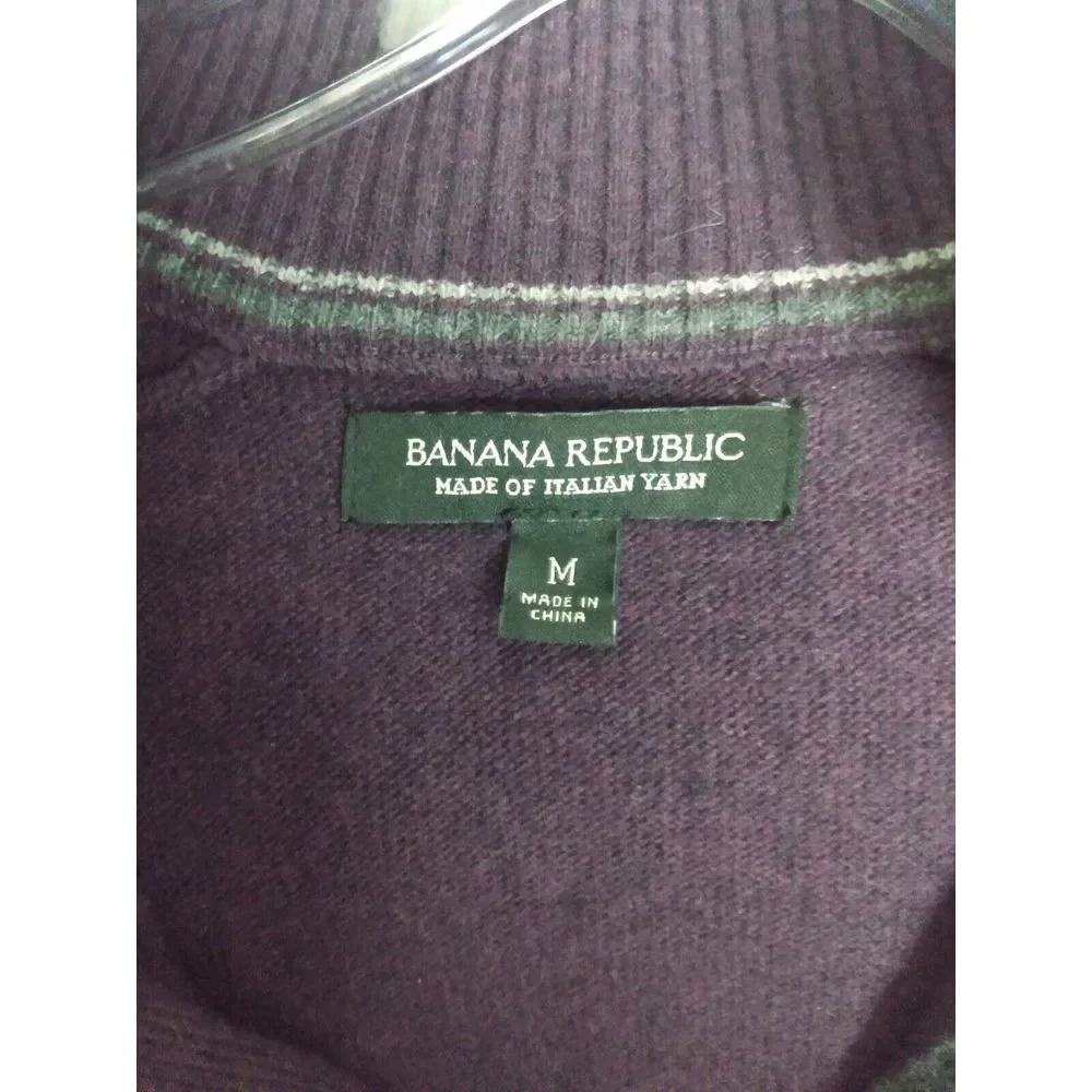 Banana Republic Men's Medium 1/4 Zip Sweater‎ Italian Yarn Wool Blend Purple